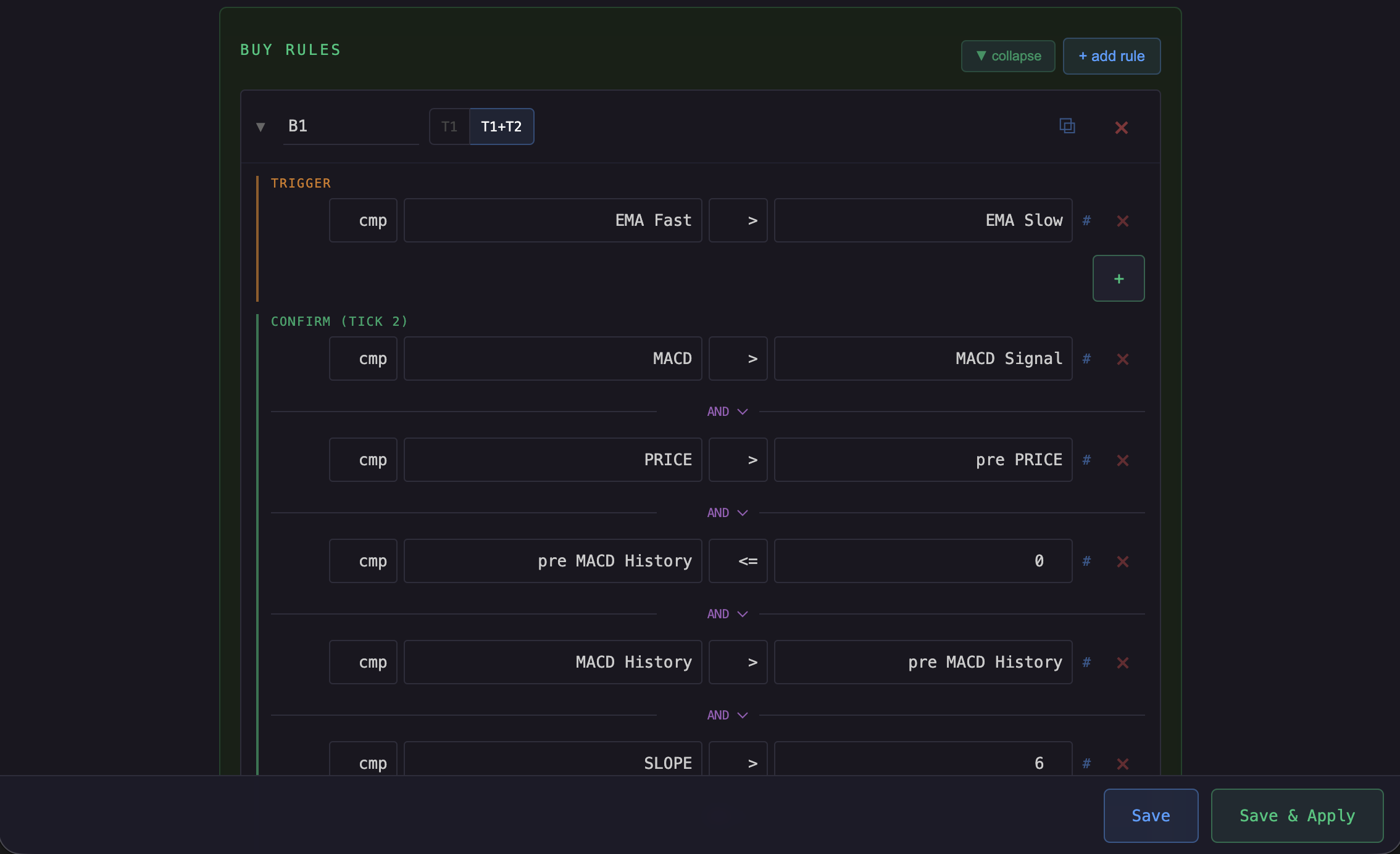 Strategy Editor – Buy Rules